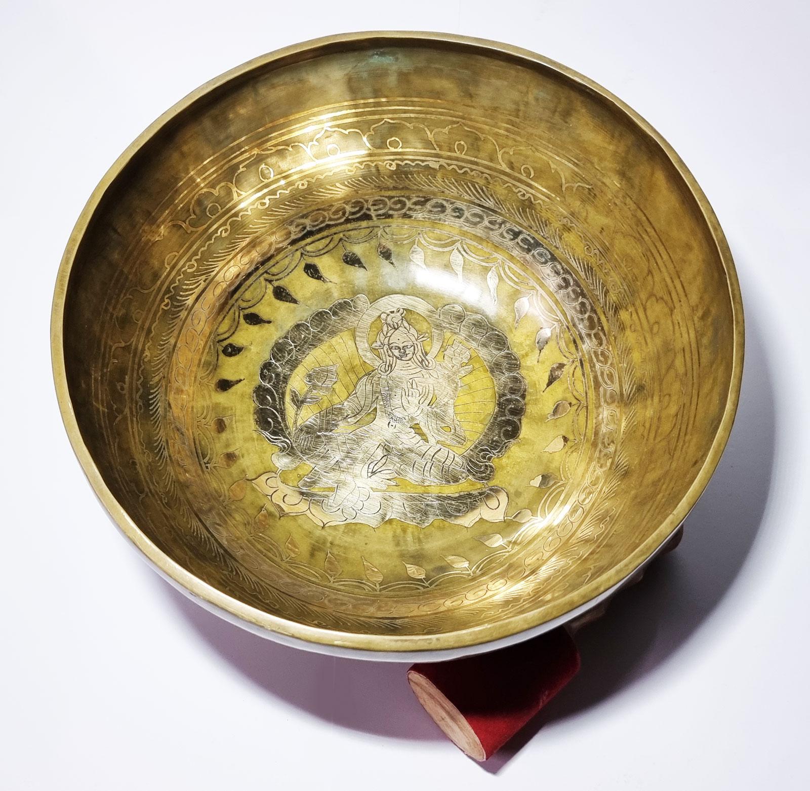 Etched Tibetan Singing Bowl - Green Tara - 14cm