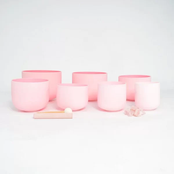 Pink Quartz Crystal Singing Bowl Set – 432Hz 15cm - 30cm (6" - 12")